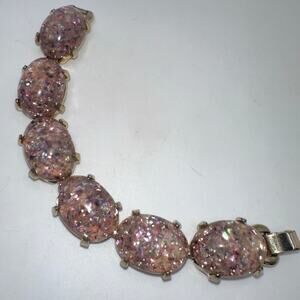 Vintage retro 1940s gold tone pink glitter confetti lucite cabochons bracelet